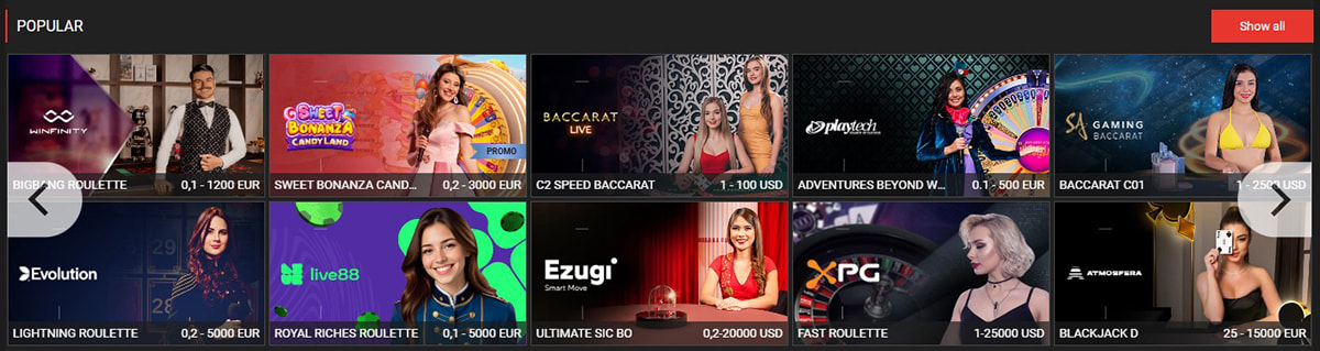 Ruletas, blackjack y otros juegos de mesa en Megapari.
